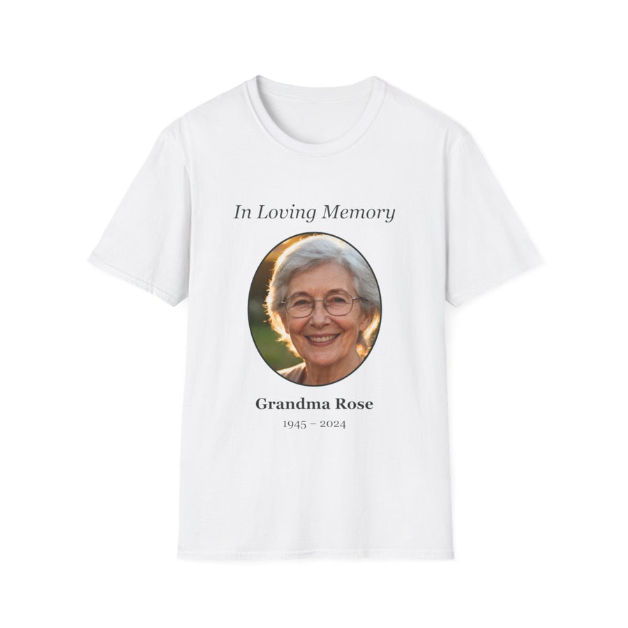 Memorial shirts and keepsakes with their picture (example) — OneTapTee personalization example