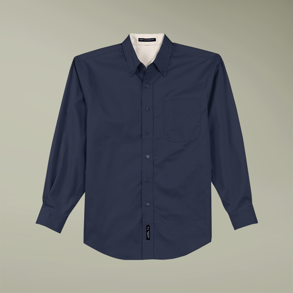 Custom Embroidered Long Sleeve Work Shirt |real|blank|Navy/Light Stone