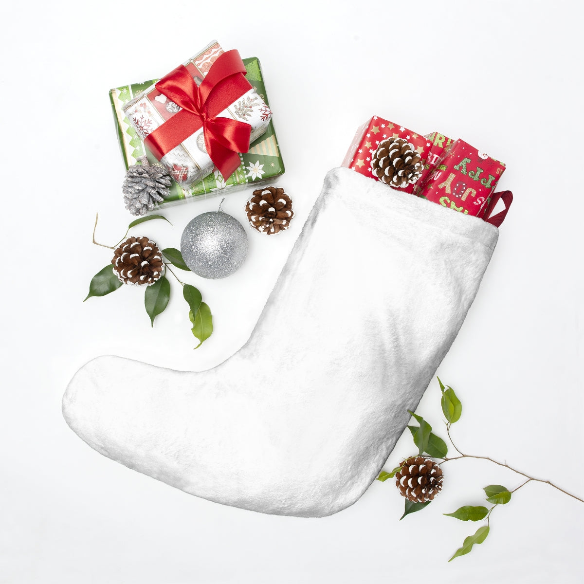 Custom Photo Christmas Stocking, Dog photo example, flat lay